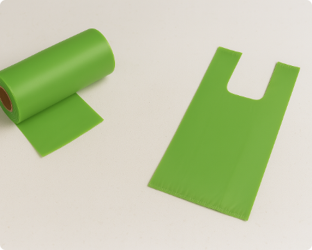 T-shirt bags on roll 5kg green